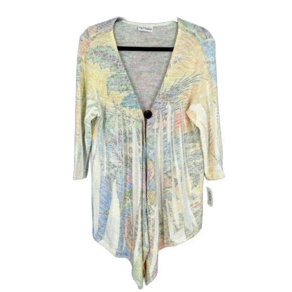 Fantazia Cardigan Sweater Womens M‎ Fairy Boho Floral Flowy Asymmetric V-Neck